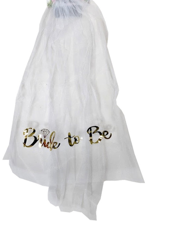 WHITE BRIDE TO BE VEIL W/ GOLD